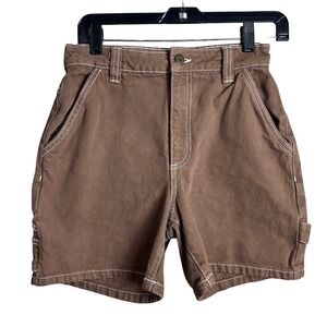 Cotton On Brown Carpenter Denim Shorts White Contrast Stitch Utility Workwear 4